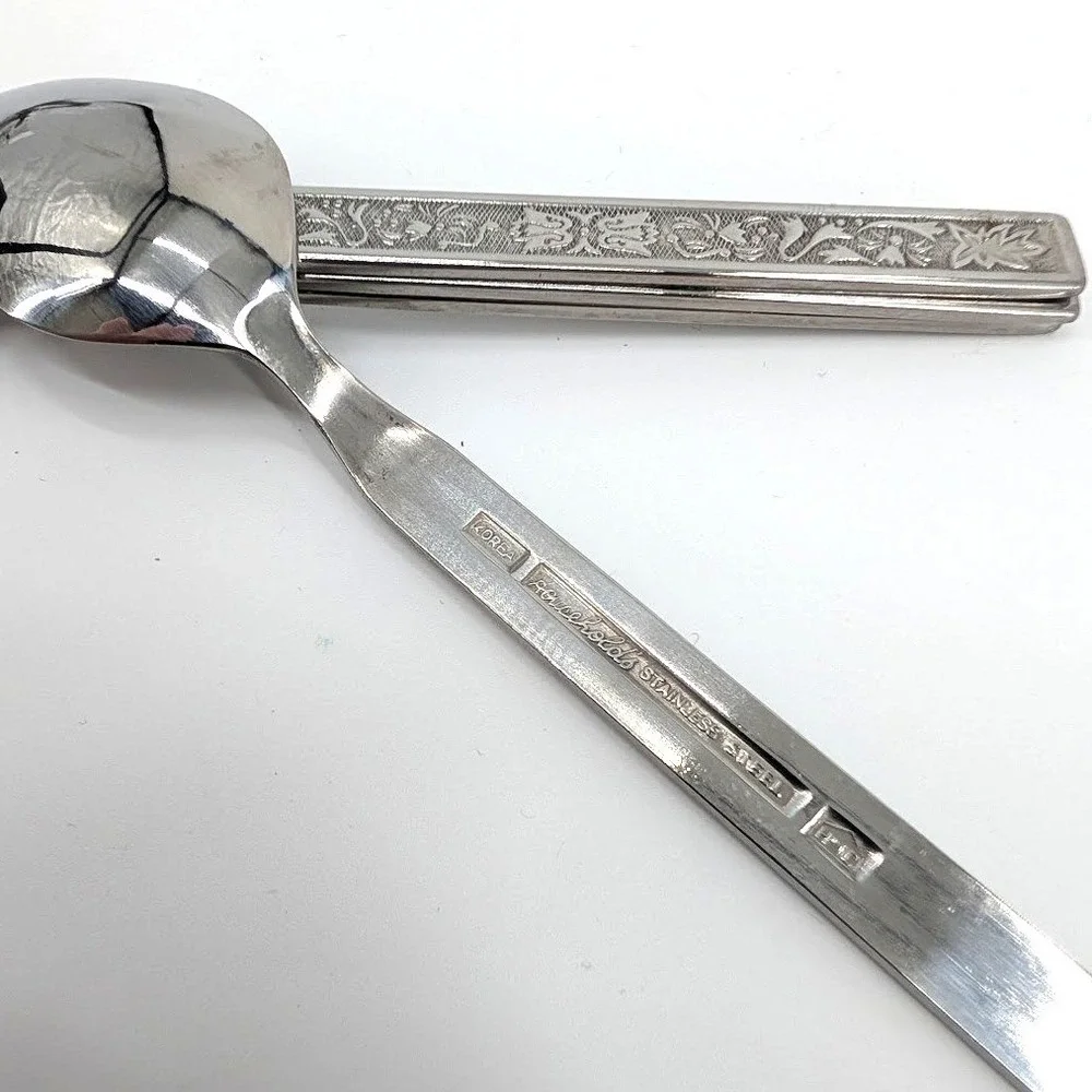 12 Household International Stainless Steel‎ Teaspoons Korea Floral Embossed HMO3